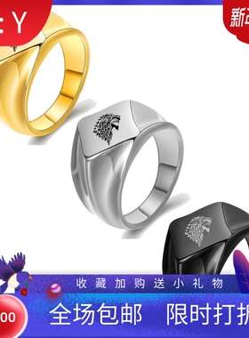 新款欧美跨境18MM复古个性狼头菱形钛钢戒指 不锈钢简约指环学生