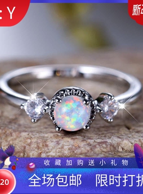 新款跨境时尚通勤钯白K圆形白澳宝简约戒指厂家