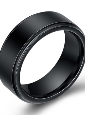 欧美风8MM百搭简约黑色拉丝钨钢
