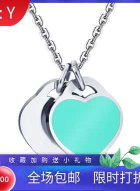 新款欧美简约时尚Forever love蓝色双层爱心项链滴油钛钢短款锁