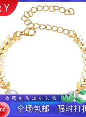 新款欧美跨境ins时尚简约镶仿珍珠钛钢手链女树叶拼接不锈钢饰品