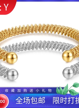 新款欧美跨境复古18K金弹簧简约8MM开口不锈钢手镯百搭时尚女