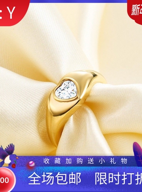 新款厂家 欧美个性爱心镶锆石不锈钢铸造18K金戒指钛钢桃心指环女