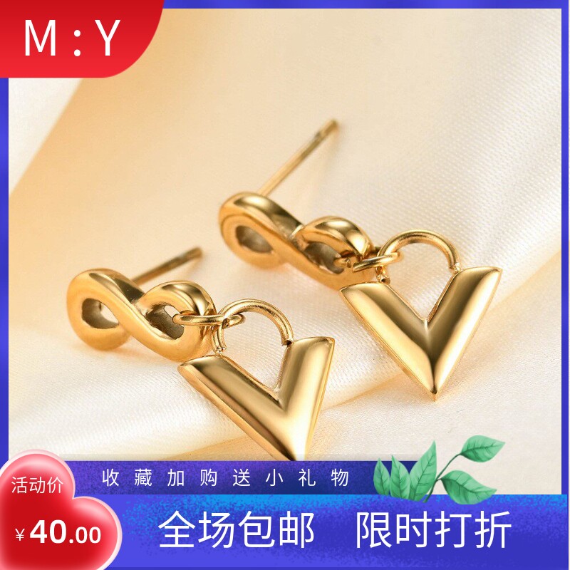 新款跨境欧美ins热卖简约个性28MM不锈钢链条耳环网红V字气质女耳