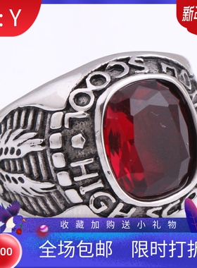新款欧美个性时尚复古朋克双鹰不锈钢军戒男士钛钢宝石戒指厂家女
