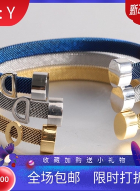 新款欧美亚马逊6MM气质简约女不锈钢钢丝线电缆线开口OD字母手镯