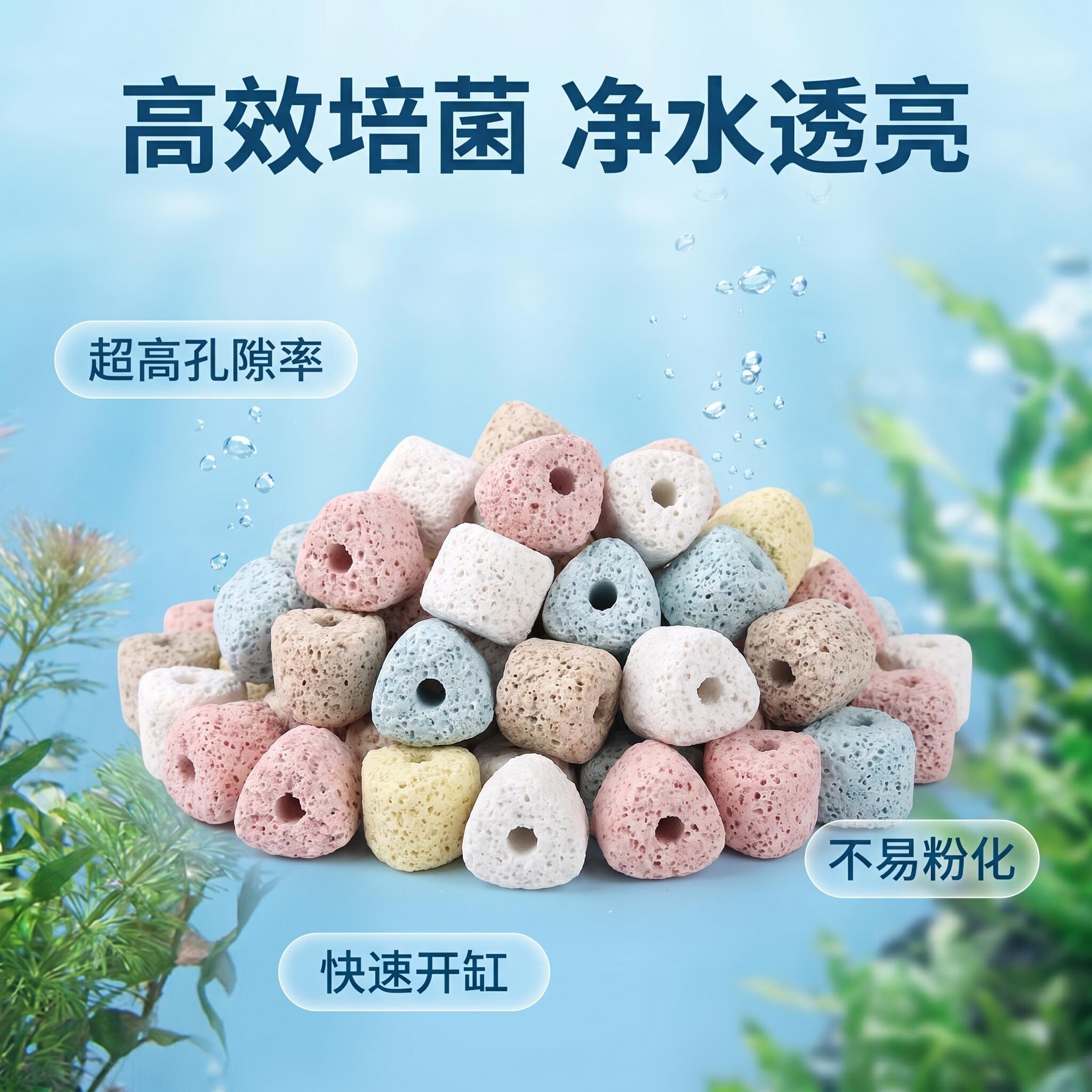三角环五色能量环鱼缸滤材细菌屋陶瓷纤维环原矿纳米滤材高效培菌