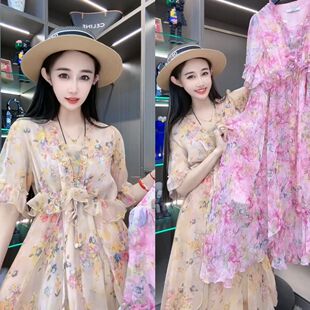 2025夏季新款印花碎花连衣裙时尚气质仙仙的仙女长花裙子