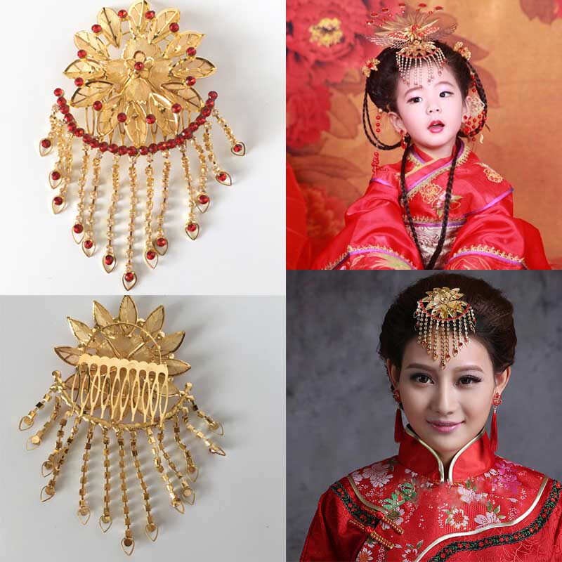 发梳发饰插梳头饰额饰金色贵妃流梳结婚演出新娘古装头花中国风|ruв категории Украшения,ювелирные изделия, шпилька - от Buy2taobao.com для оказания профессиональной услуги покупки агента Taobao