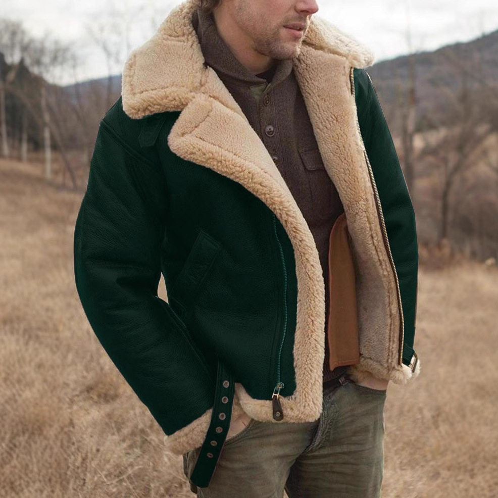 Outdoor winter PU fur coat户外冬季仿皮草皮扣耐磨PU皮大衣男装