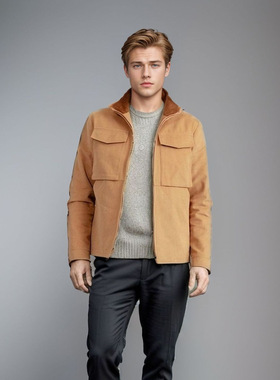 工装风欧美翻领纯色男夹克