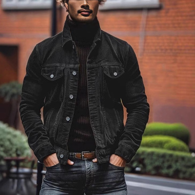 西部复古男士灯芯绒旧感翻领夹克