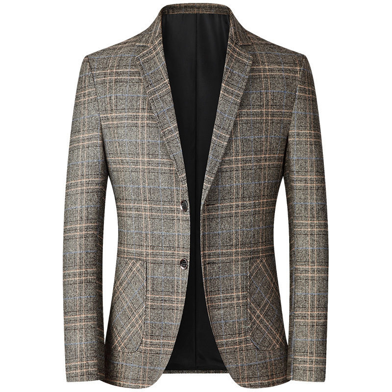 Casual fashion woolen suit jacket四季百搭格纹毛呢西装外套男
