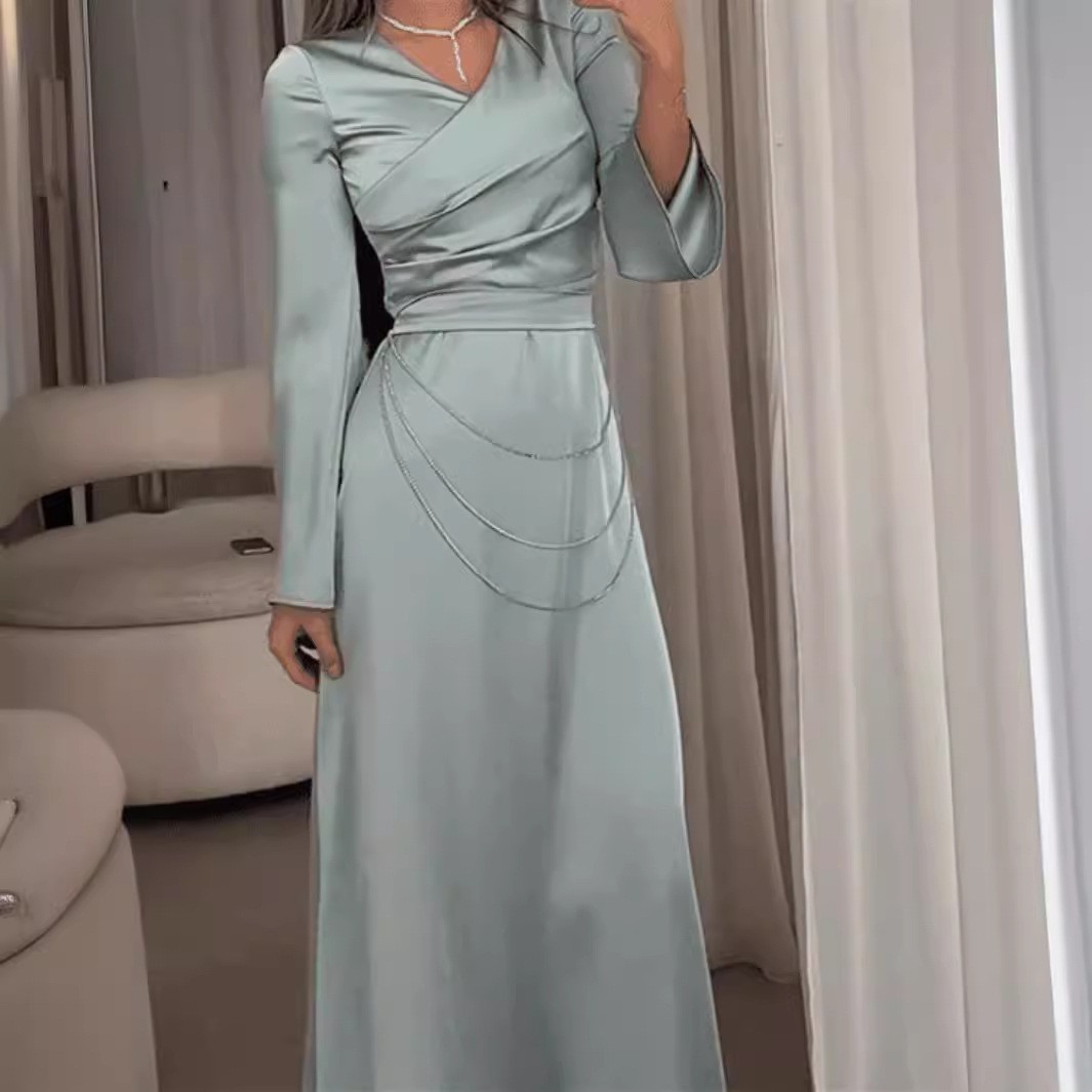 中东卡夫坦跨境女装钻链晚礼服