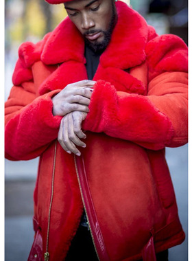国际名流红色皮外套男