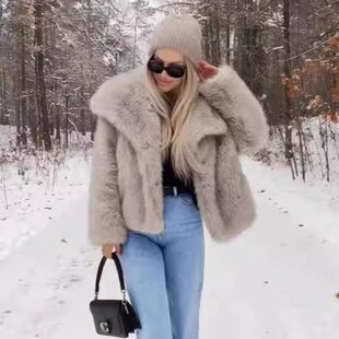 Women's boutique欧美秋冬皮草外套女士仿皮草大衣大码黑色女上衣