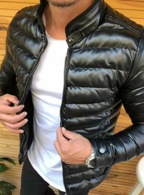 跨境黑色立领简约皮夹克