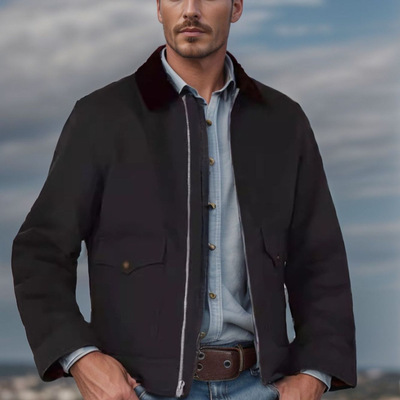 春秋简约美式拉链开衫复古夹克男