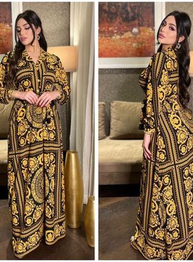 Middle Eastern ethnic design dress中东民族风印花长袍衬衫裙女