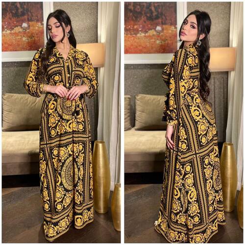 中东民族风印花长袍衬衫裙女