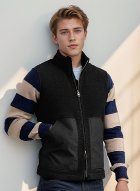 欧码独立站秋冬羊羔绒休闲马甲