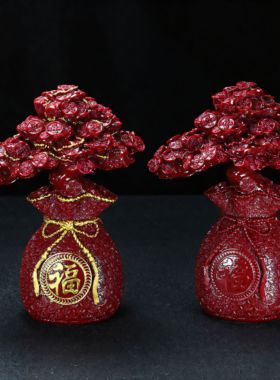 朱砂摆件发财树紫金砂家用旺宅居家摇钱树摆件礼品饰品