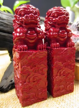 天然朱砂石狮高含量紫金砂紫砂狮子印章章料高档礼物龙年饰品