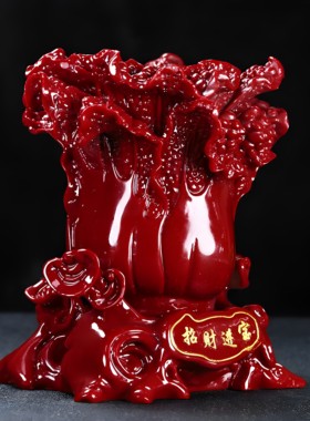 天然正品朱砂紫金砂白菜百财笔筒财富在手客厅招财进宝摆件装饰品