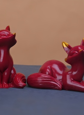 朱砂狐狸桌面小摆件紫金砂客厅办公可爱萌宠国风装饰工艺品