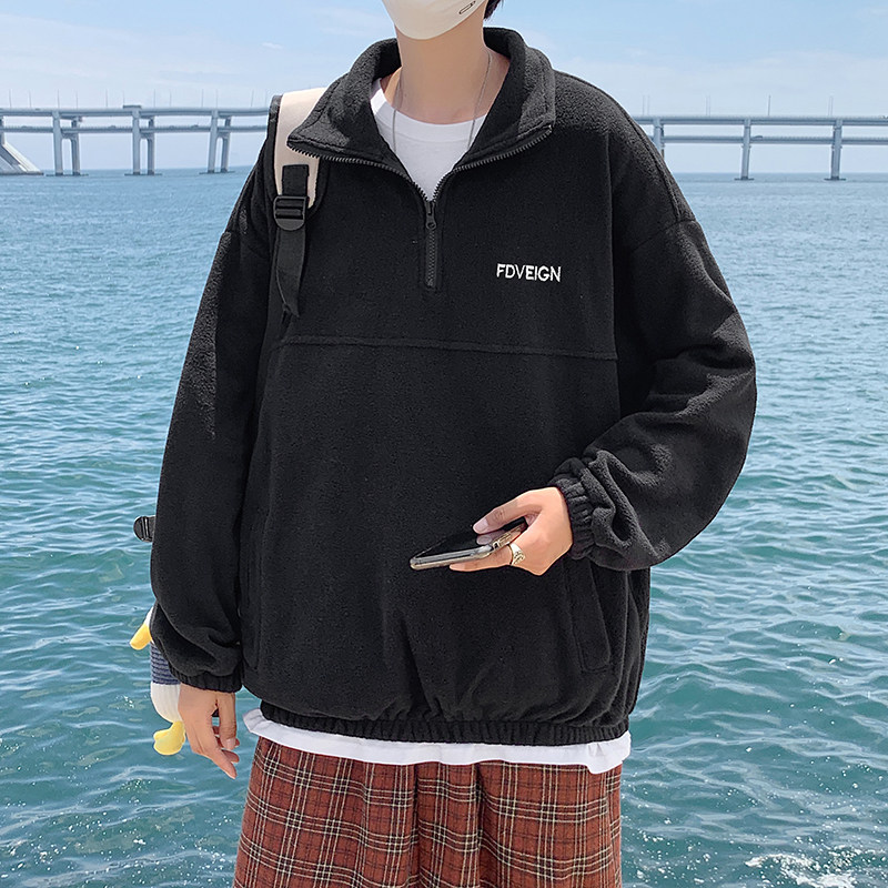2021港风秋男休闲卫衣摇粒绒拉链字母印花外套wy520,男装卫衣,星座1013-1