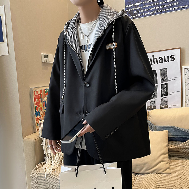 秋款男假两件西装外套连帽条纹便服单西外套小西服JK6507P75,男装西服,星座1013-1