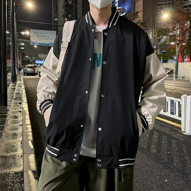 2021港风秋款男夹克棒球立领条纹拼接休闲外套JK001P45,男装夹克,星座1013-1
