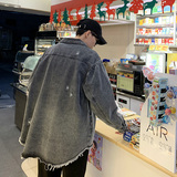 现货2020港风秋款男牛仔夹克衫破洞男宽松风衣休闲外套JK105P95，男装夹克，星座1013-1