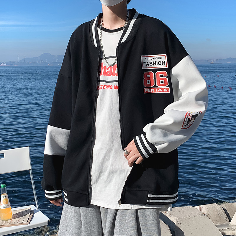 2021港风秋款男夹克字母印花棒球立领贴标徽章休闲外套JK019P50,男装夹克,星座1013-1