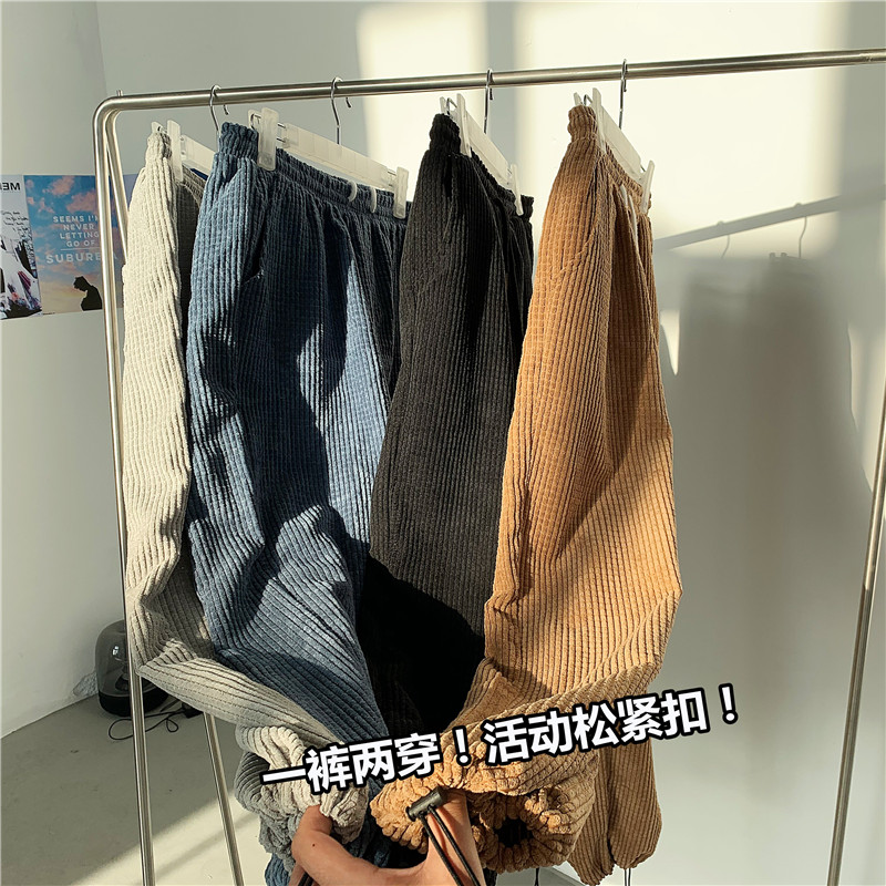 港风秋冬款情侣款休闲裤灯芯绒直筒抽绳潮裤h322P35,男装休闲裤,星座1013-1