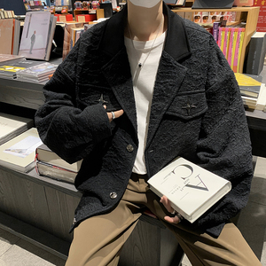 高品质秋男短款夹克坑条西装领十字架装饰单排扣外套JK29 P70图片