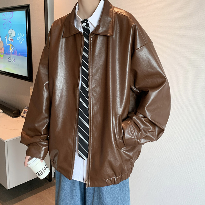 2021港风秋冬款男皮衣韩版休闲皮夹克翻领外套JK33 P65图片