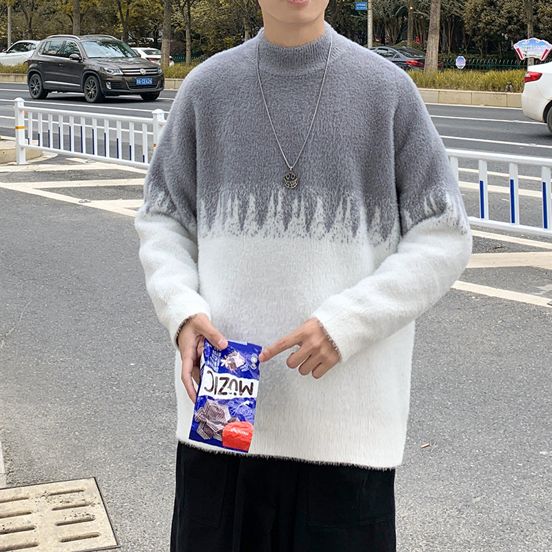 秋冬男针织套头圆领毛衣拼接渐变加厚打底休闲外套M0116,男装针织衫/毛衣,星座1013-1