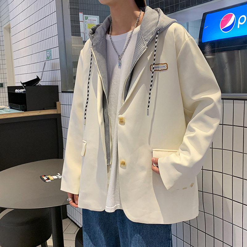 秋款男假两件西装外套连帽条纹便服单西外套小西服JK6507P75,男装西服,星座1013-1
