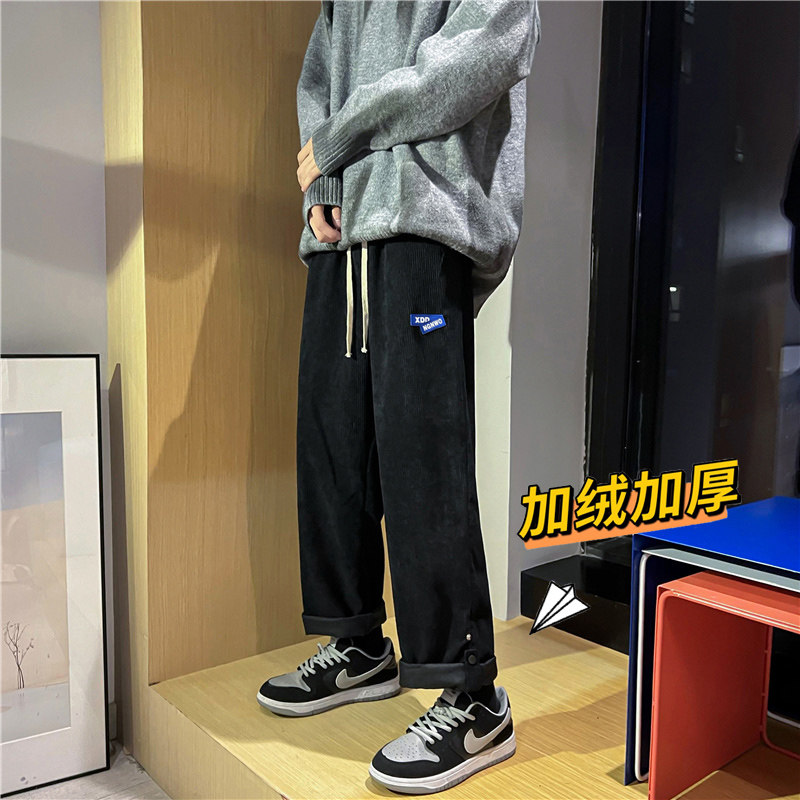 港风冬款男裤灯芯绒加绒加厚按扣字母贴标直筒九分裤h370,男装休闲裤,星座1013-1