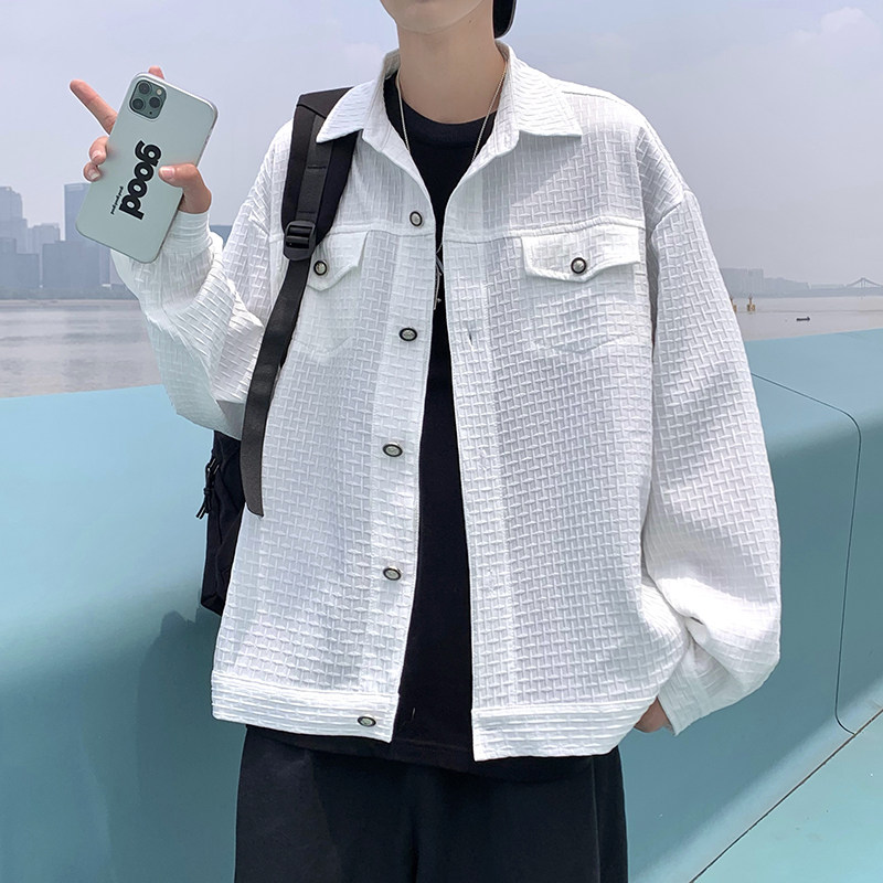 2022港风秋款男夹克条纹方格休闲外套J图片