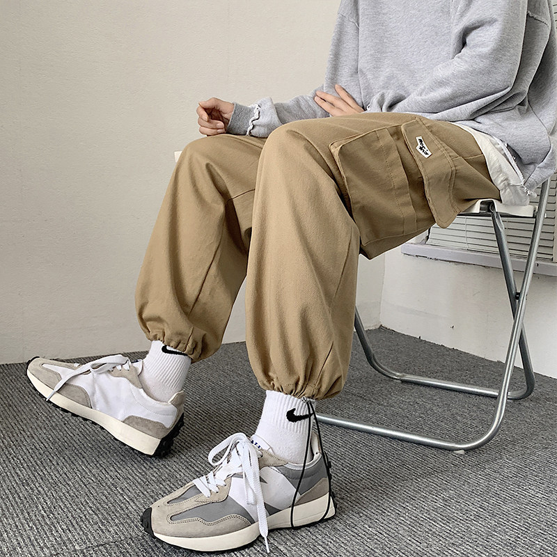 高品质春款男休闲裤工装大口袋拉链宽松贴标抽绳潮九分裤h82,男装休闲裤,星座1013-1