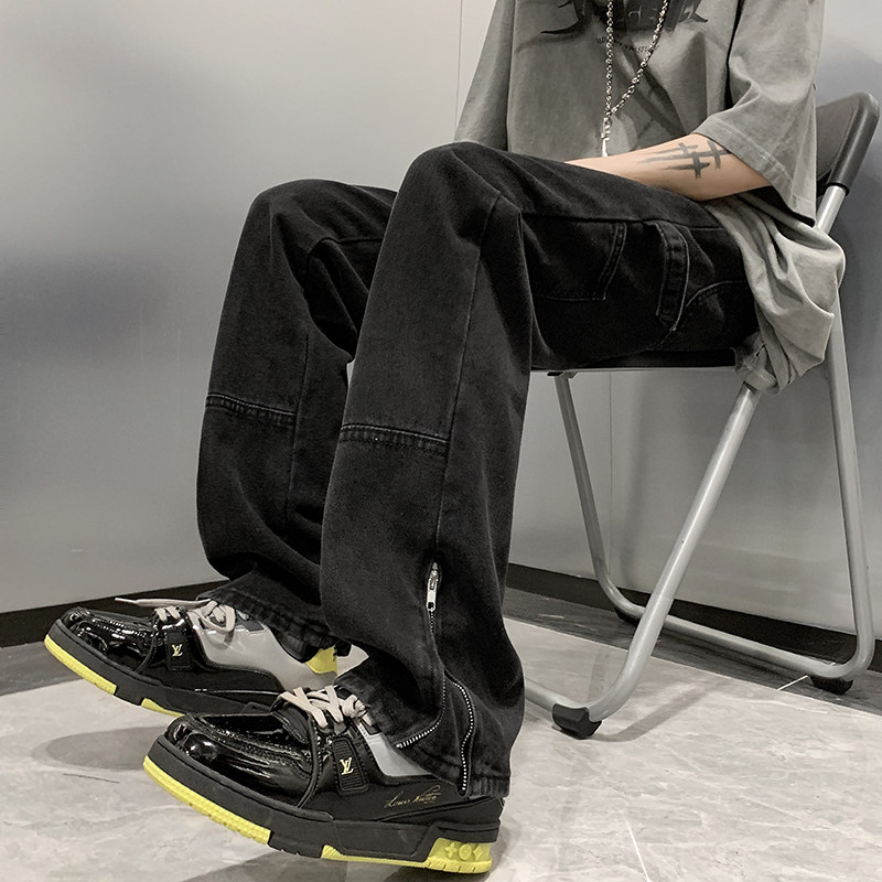 wassuphappy美式牛仔裤男款春秋夏季潮牌高街直筒阔腿裤休闲裤子,男装牛仔裤,星座1013-1