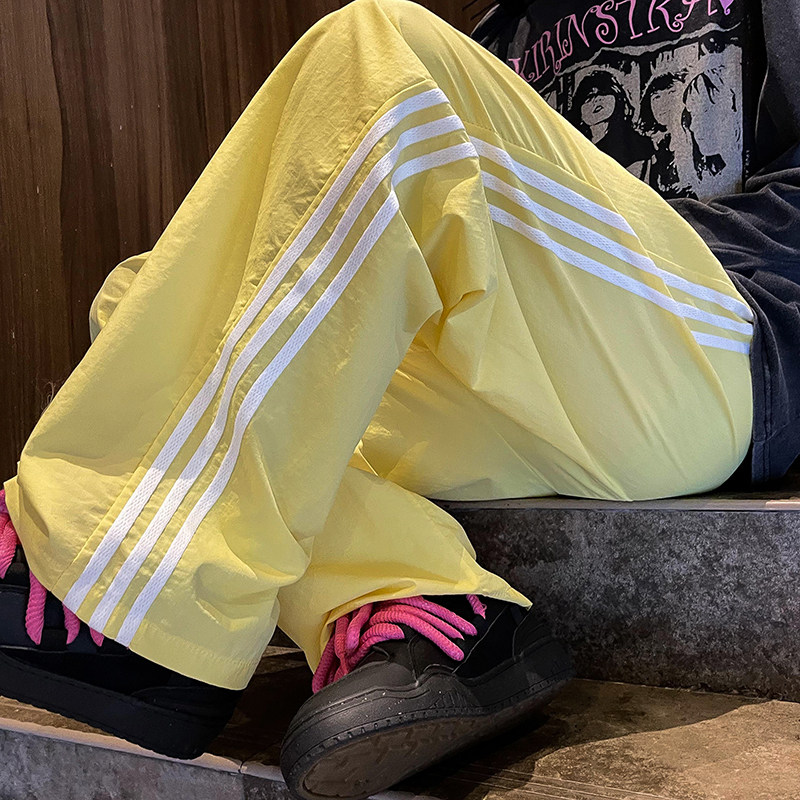 秋款男休闲裤三条杠条纹拼接防泼水宽松直筒长裤h954P40,男装休闲裤,星座1013-1