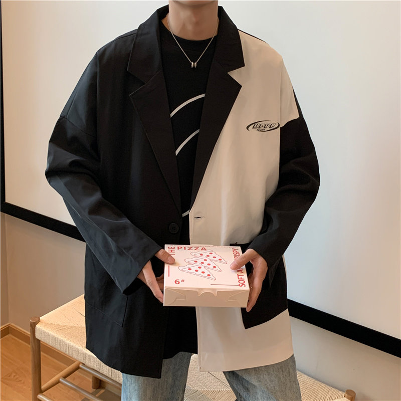 港风秋款男西装外套拼接款单西二粒扣外套小西服Y6522,男装西服,星座1013-1
