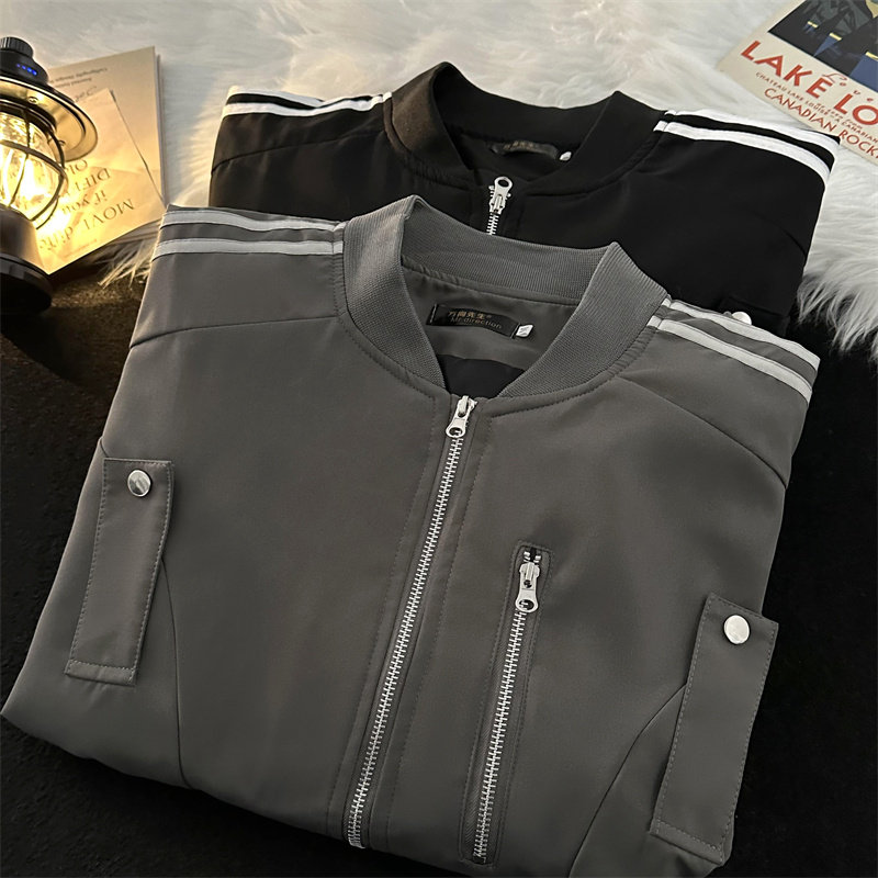 春款男工装夹克棒球立领条纹拼接拉链冲锋衣外套JK739P70,男装夹克,星座1013-1