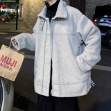 冬款男棉衣翻领机车字母印花加绒加厚棉袄织带休闲外套Y48，男装棉衣，星座1013-1