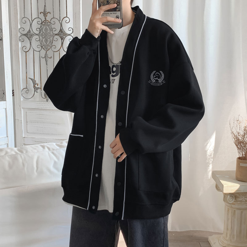2021港风春款男夹克V领开衫印花韩版单排扣休闲外套JK7006P40,男装夹克,星座1013-1