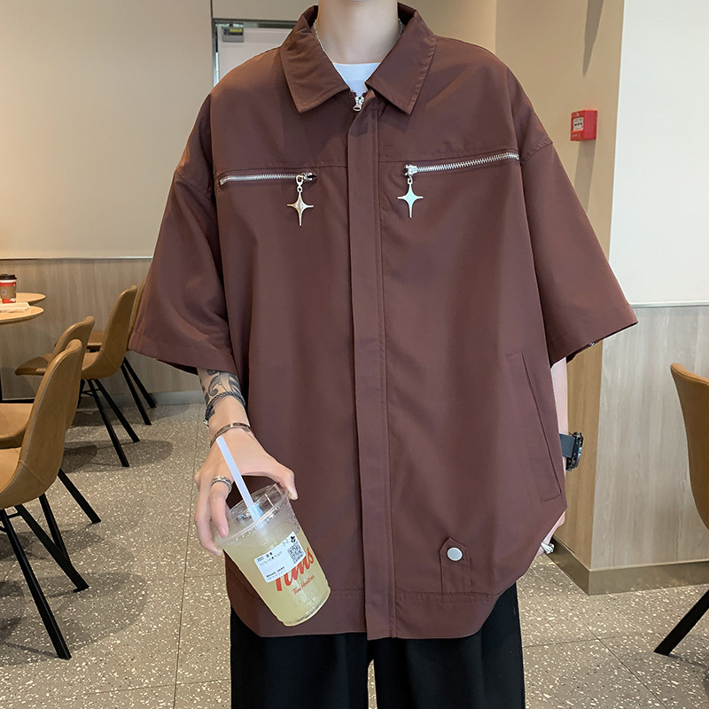 夏款男短袖衬衫工装口袋五角星双拉链休闲外套CS9239P55,男装衬衫,星座1013-1