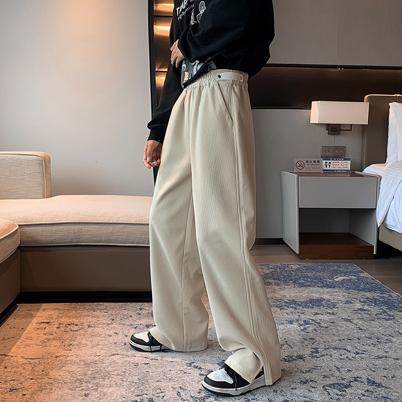 2022港风春款男束脚裤开叉皮饰拖地宽松休闲长裤h34P35,男装休闲裤,星座1013-1